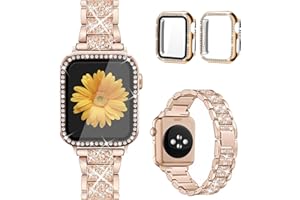 Mesime Compatible for Apple Watch Band with Screen Protector Case, Jewelry Replacement Bands 46mm 45mm 44mm 42mm 41mm 40 mm 38mm 2 Pack Protective Cover for iWatch Series 11/10/9/8/7/6/5/4/3/2/1/SE Women