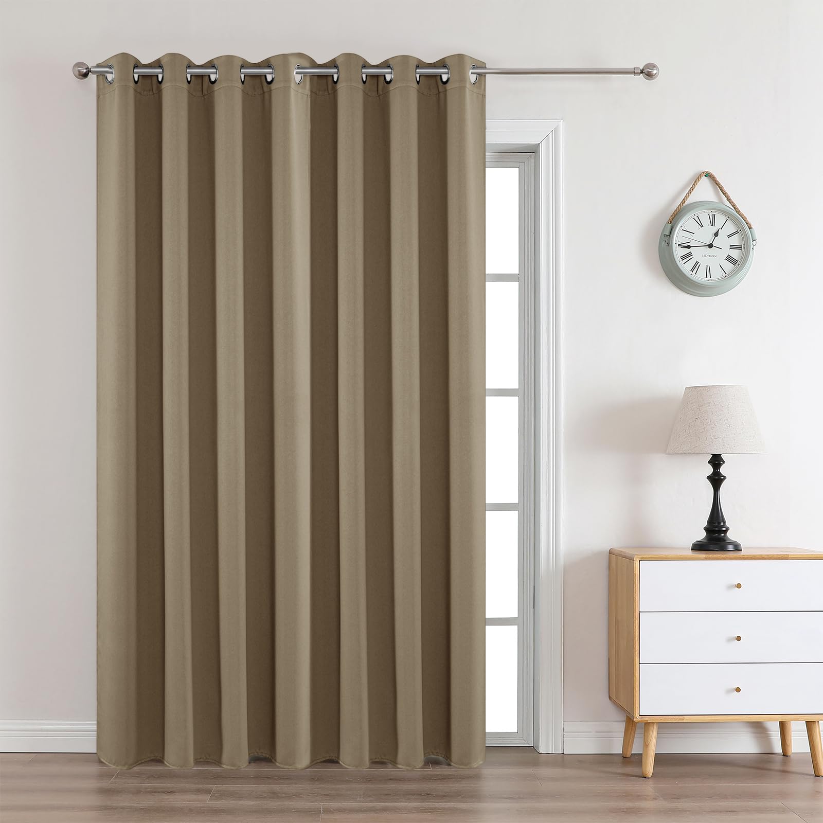 Joydeco Blackout Curtains 108 Inches Long 1 Panel, Thermal Insulated Long Curtains& Drapes 1 Piece, Room Darkening Grommet Drapes for Living Room Bedroom Window (W70 x L108 Inch, Khaki) Image
