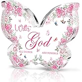 Butterfly Acrylic Decor, "With God All Things Are Possible" Christian Women's Gift, Pink Font Inspirational Religious Home Decor for Prayer Room, Bible Study and Encouragement Place, 4.7x3.2 Inch