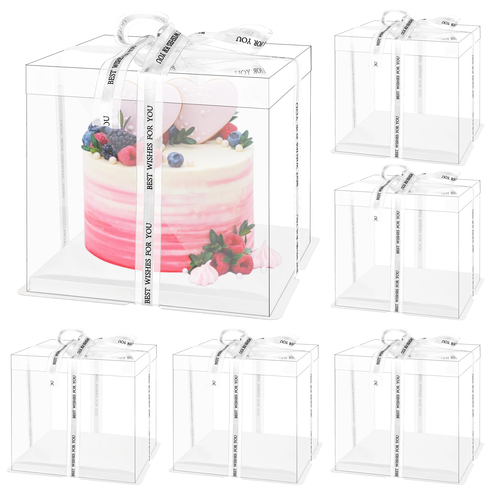 TINSKY 6 Pcs Clear Cake Boxes with Lids Plastic