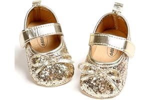 SOFMUO Antheron Baby Girls Mary Jane Flats Soft Sole Infant Moccasins Floral Sparkly Toddler Princess Dress Shoes