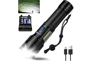 ALSTU Flashlight High Lumens Rechargeable LED: 900,000 Lumen Super Bright Flashlights, Powerful Tactical Flashlights, 7 Modes with COB Light, IPX6 Waterproof Flash Light for Camping, Emergencies
