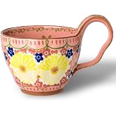 silesia 18 OZ Ceramic Polish Style Hand Painted Soup Mug Bowl, Glazed Pink | Loop Handle, Microwave &amp; Dishwasher Safe,Cereal Cup for Milk, Oatmeal, Cocoa, Ice cream,Fruits ,Snack, Stew and Salsa
