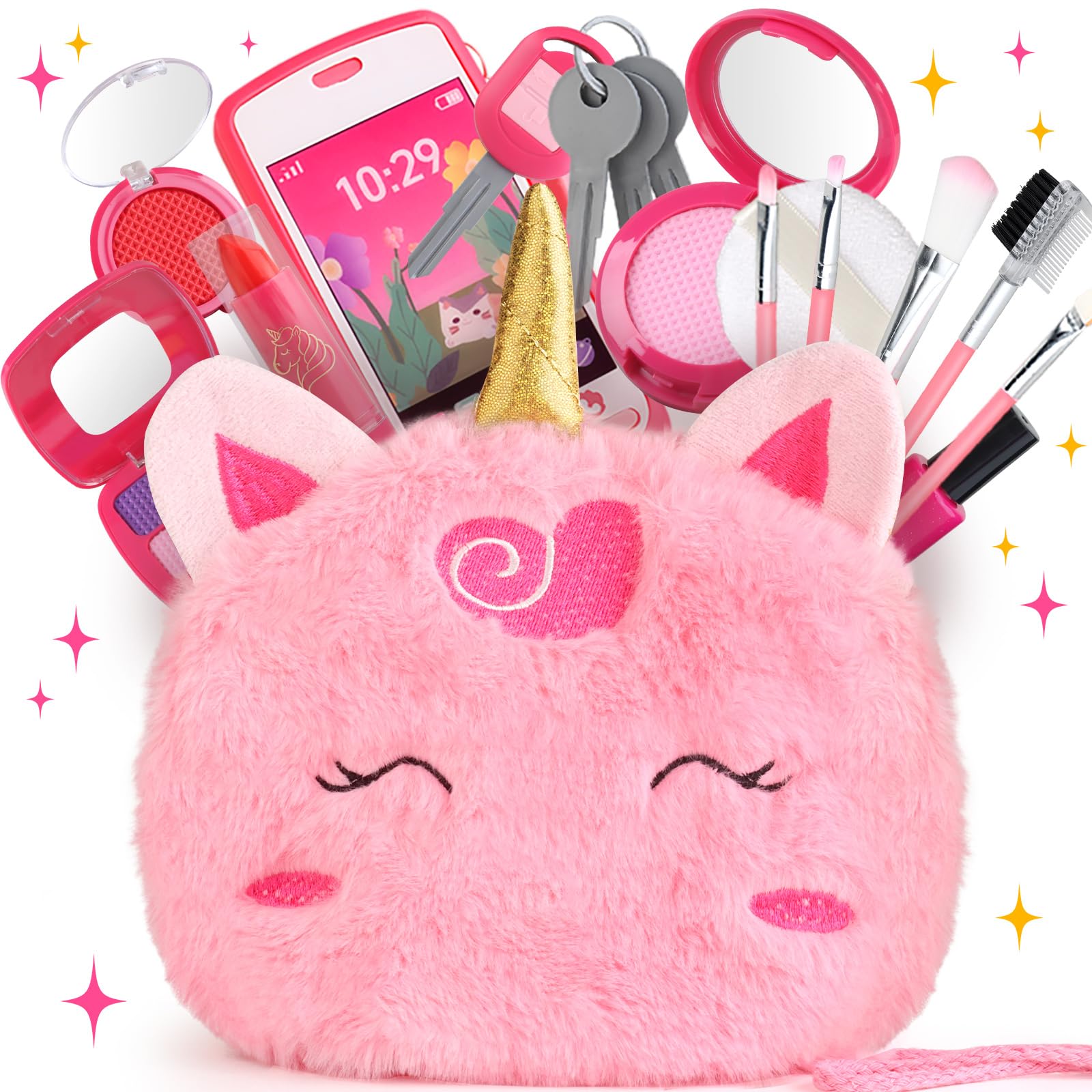 Woumserta Unicorn Pretend Makeup for Toddlers, Fake Makeup Set for Kids, Unicorn Gifts Play Makeup Kit for Little Girls Age 3 4 5 6, Pretend Play Toys for 3 4 5 6 Year Old Girls Birthday Gifts