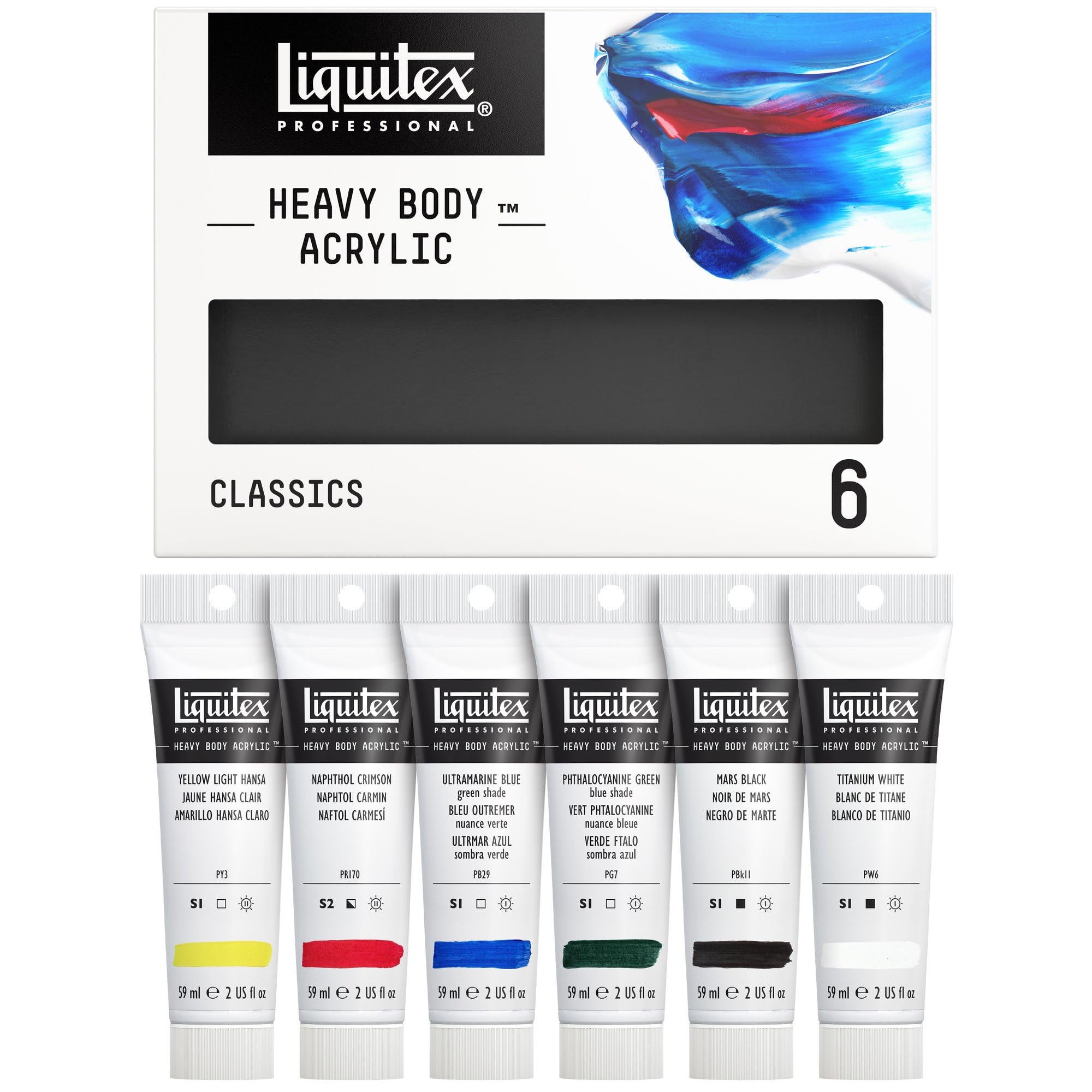 Liquitex Professional Acrylic Heavy Body Set of 6 x 59 ml Classic Colours