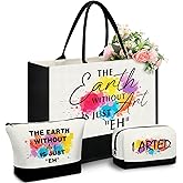 Paterr 3 Pcs Tote & Make up Bag Gifts for Women Canvas Reusable Grocery Bag Birthday Gifts for Lady Friends Sisters