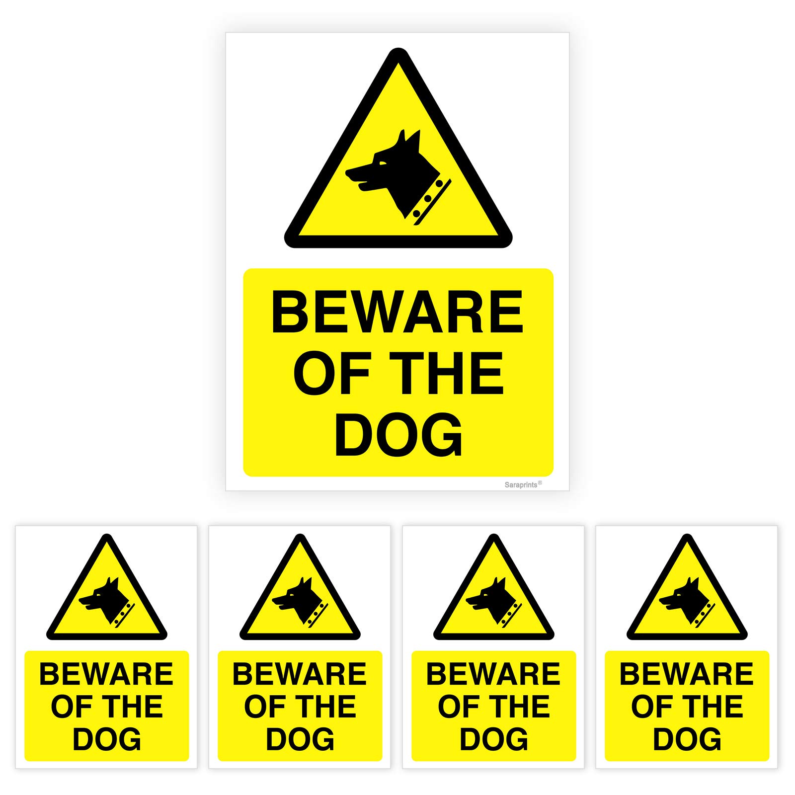 Pack of 5 Beware of the Dog Sign (150 x 200 mm) Beware of the Dogs Sign Outdoor Gate Waterproof Stickers