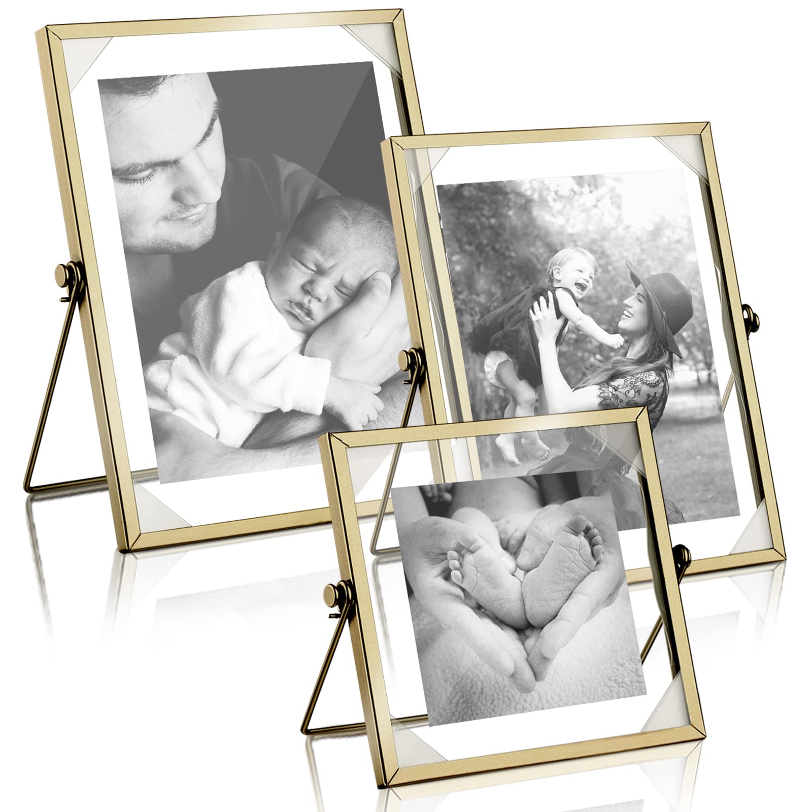 Photo 1 of 3 Packs Glass Photo Frame Collection Gold Floating Frame Simple Metal Geometric Picture Frame with Glass Cover for Weddings Frame Stand for Art Display, 8.66 x 6.69, 7.87 x 5.91, 5.91 x 5.91 Inches