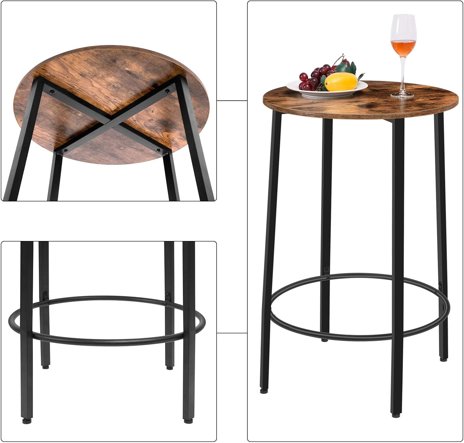 HOOBRO Bar Table, Round Pub Table, 36.2” High Breakfast Table, Computer Desk, Metal Frame with Adjustable Feet for Dining Room, Kitchen, Living Room, Easy Assembly, Rustic Brown BF59BT01: Home & Kitchen
