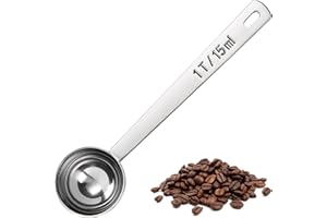 U-Taste Coffee Scoop 1 Tablespoon: 18/8 Stainless Steel Measuring Scooper for Ground Coffee, Bean, Powder, Espresso, 4.3in Long Handle Metal Measure Spoon for Canister, Jar (1Tbsp/15ml)
