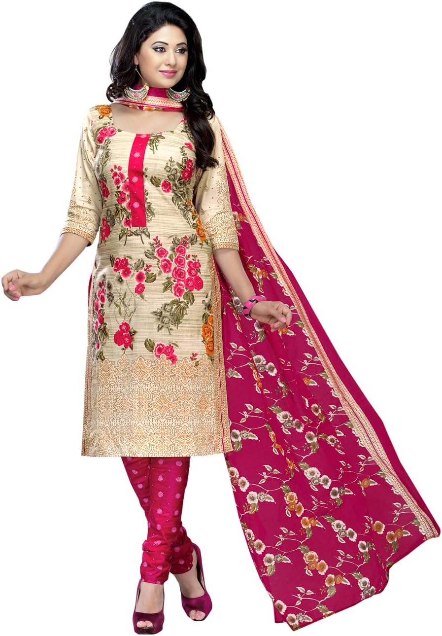 AngelFab Women's Cotton Unstitched Salwar Suit (PY3018_Multicolored_Free Size)