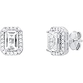 Dazzlingrock Collection 6x4 mm Emerald & Round Lab Created White Sapphire Gorgeous Octagon Frame Stud Earrings for Ladies, 925 Sterling Silver