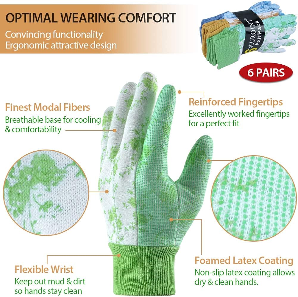 SEUROINT 6 Pairs Garden Gloves, Men and Women Working Gloves for Small Yard Tools Gardening PVC Dots Cotton Gloves, Medium Size: Home Improvement