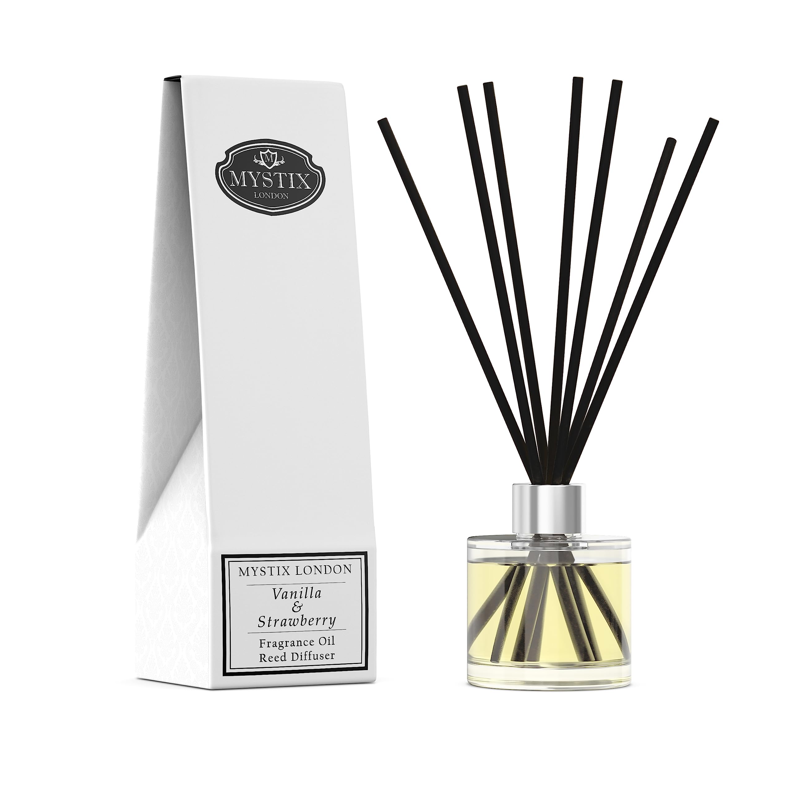 Mystix London Fragrance Oil Reed Diffuser | Vanilla & Strawberry Scent | Long-Lasting Home Fragrance for a Sweet, Inviting Atmosphere | Easy-to-Use Reeds | Safe & Elegant Aroma Solution | 100ml Bottle