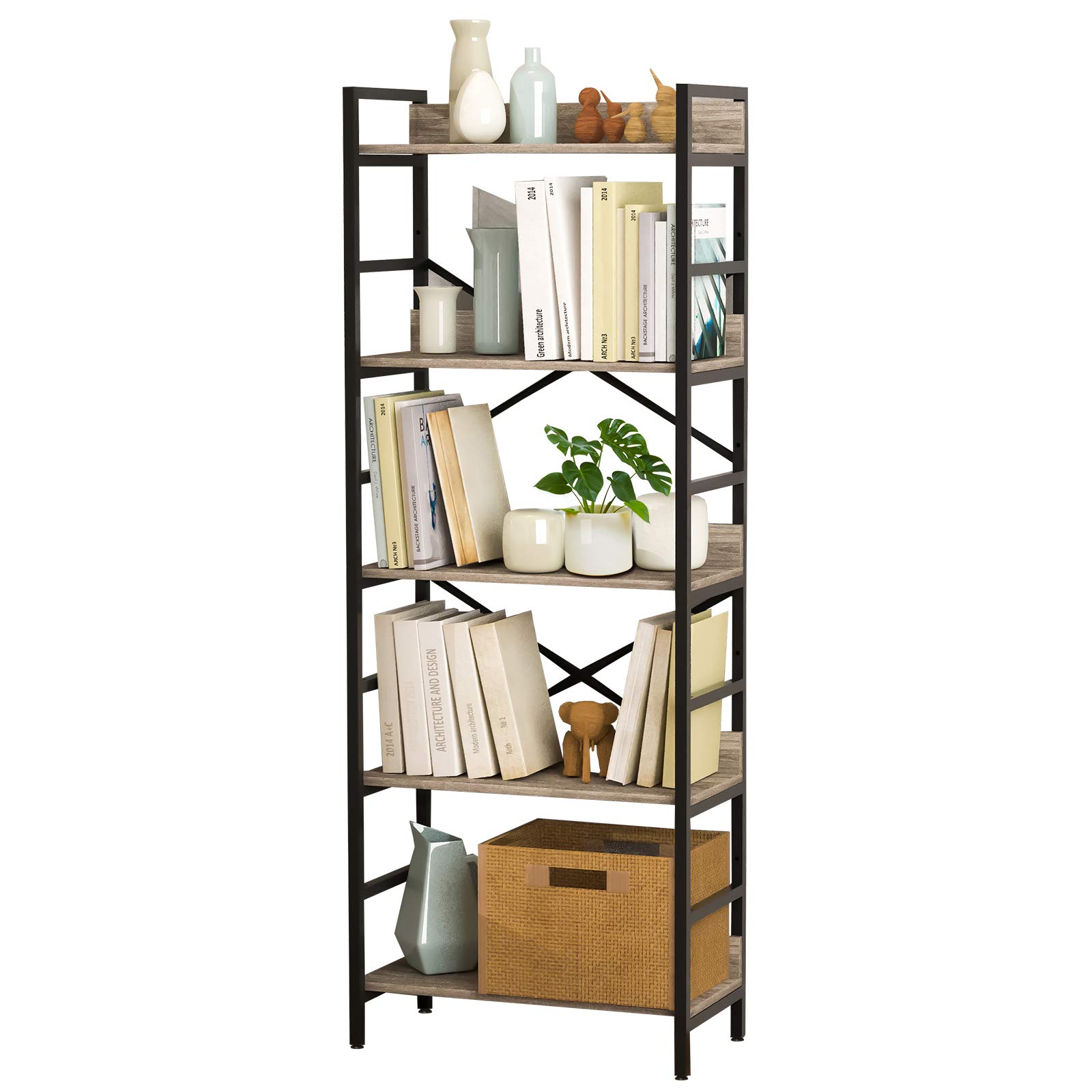 Buy Suaylla 5 Tier Adjustable Tall Bookshelf, Open Back Freestanding
