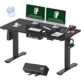 FLEXISPOT EN2 55"x28" Standing Desk with Power Strip Bundle, Black | One-Piece Desktop, Easy-Access Clamp Power Strip Bundle, Organized Cable Management, Modern Home Office Setup