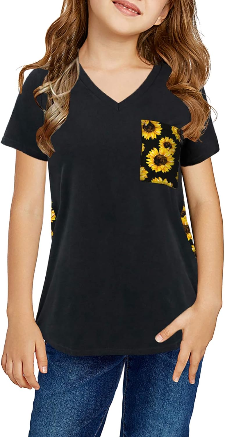 Sidefeel Girls Cute Casual Short Sleeved T-Shirt Loose Side Breasted Top Size 4-13Y: Clothing