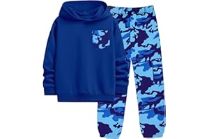 KANGKANG Boys Clothes Two Piece Long Sleeve Hooded Sweatshirt Top Camouflage Sweatpants Fall Outfits Winter Clothes Set 6-16Y