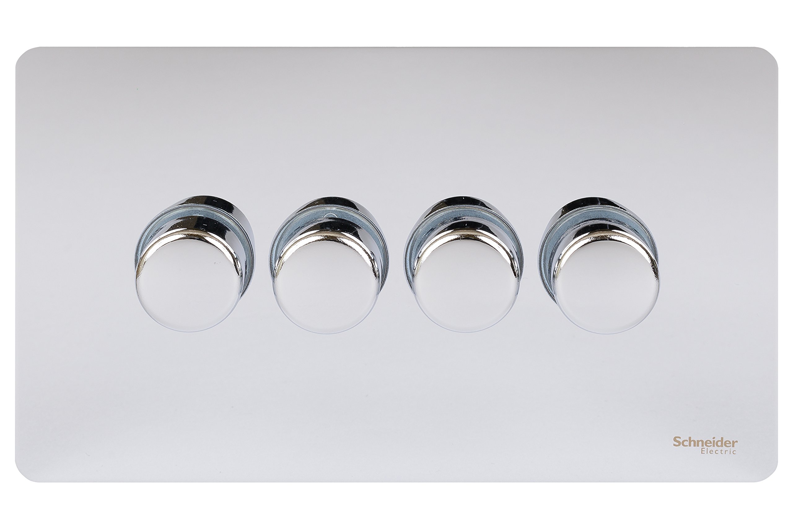 Schneider Electric Ultimate Screwless Flat Plate 250w 4-Gang 2-Way Rotary Dimmer Polished Chrome