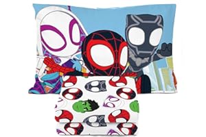 Sunny Side Up Spidey & His Amazing Friends Toddler Sheet Set - 3 Piece Toddler Bedding Set Includes Pillow Cover - Super Soft Superhero Microfiber Sheets Features Miles Morales & Ghost Spider