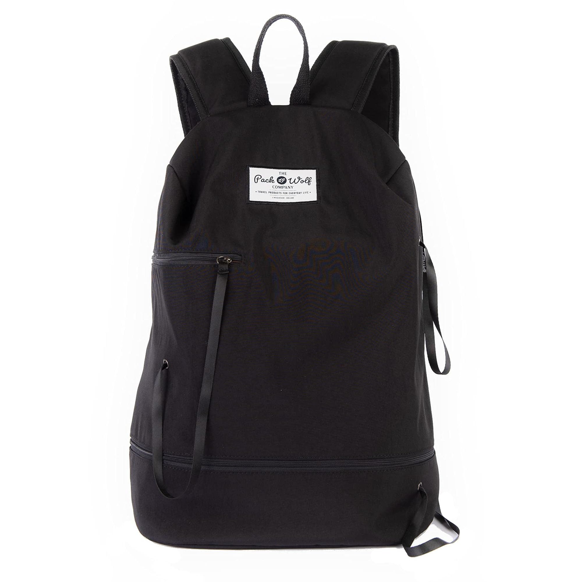 The Pack Wolf Company - The Zippy Backpack, Casual Daypacks, Sturdy & Stylish Backpack for School, Travel Bag or School Bag with Side-Opening Main Compartment and Wide Front Pocket, Black
