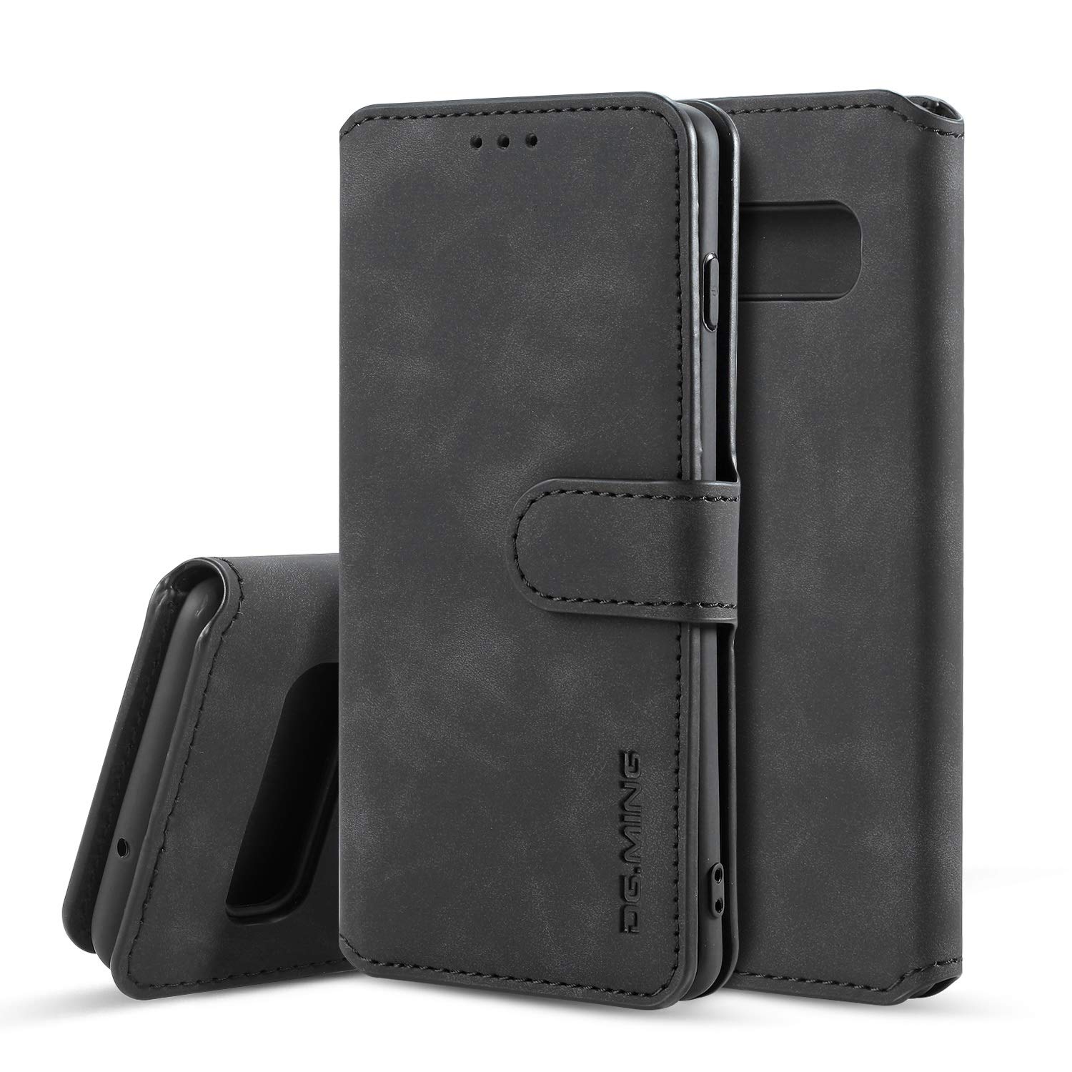 UEEBAI PU Leather Case for Samsung Galaxy S10 5G, Vintage Retro Premium Wallet Flip Cover TPU Inner Shell [Card Slots] [Magnetic Closure] Stand Function Folio Shockproof Full Protection - Black