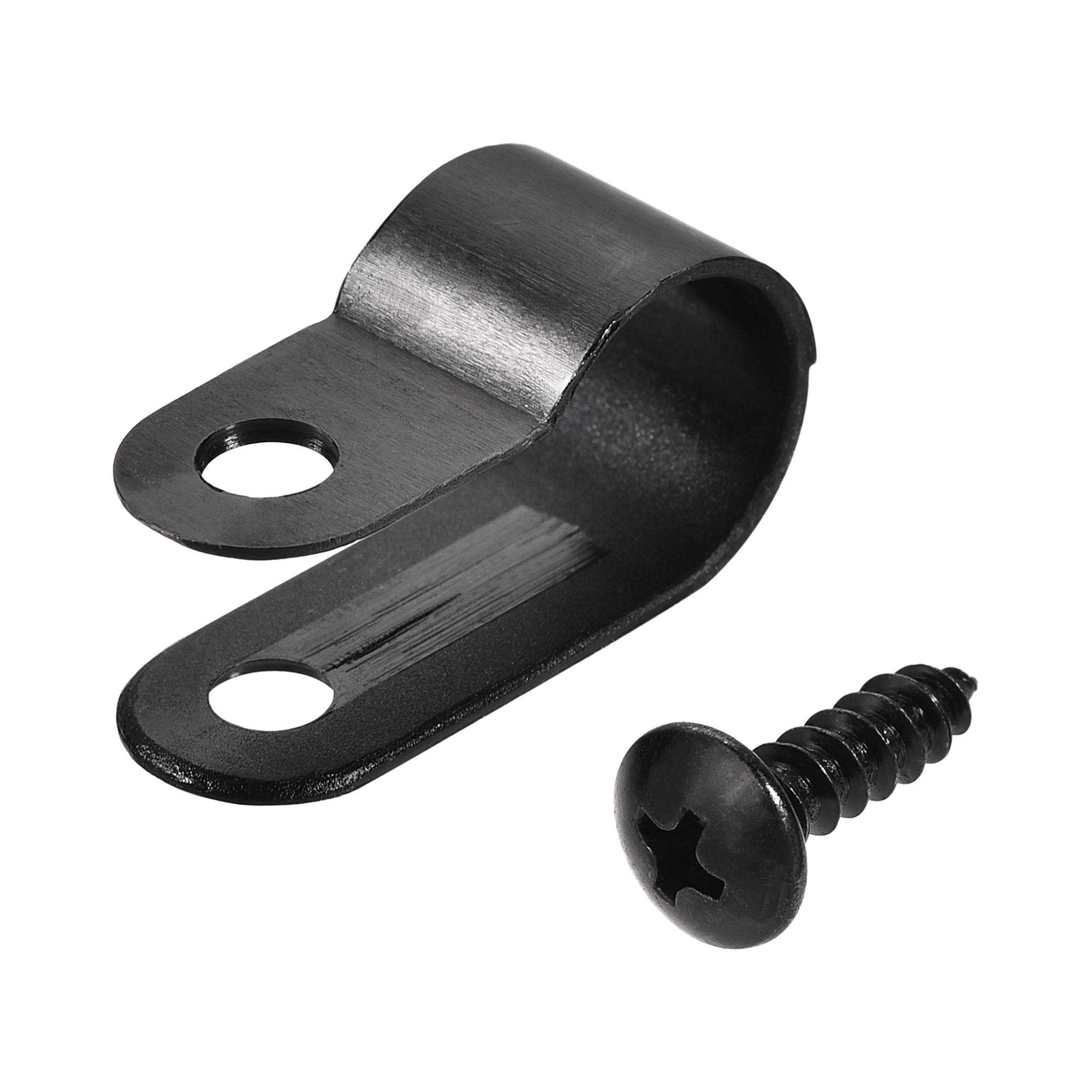 sourcing map 10.4mm Nylon R Type Cable Clip Wire Clamp with Screws Black 50pcs