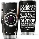 CUBICER Photographer Tumbler Stainless Steel 20 Oz Double Walled Traveling Cups For Men Coffee Mug With Lid Editing Photo Gifts For Friends On Birthday Graduation Unique With Quote