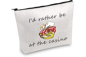 JXGZSO Gambler Gift I'd Rather Be At The Casino Makeup Bag Lucky Dice Pouch Bag Casino Lover Gifts