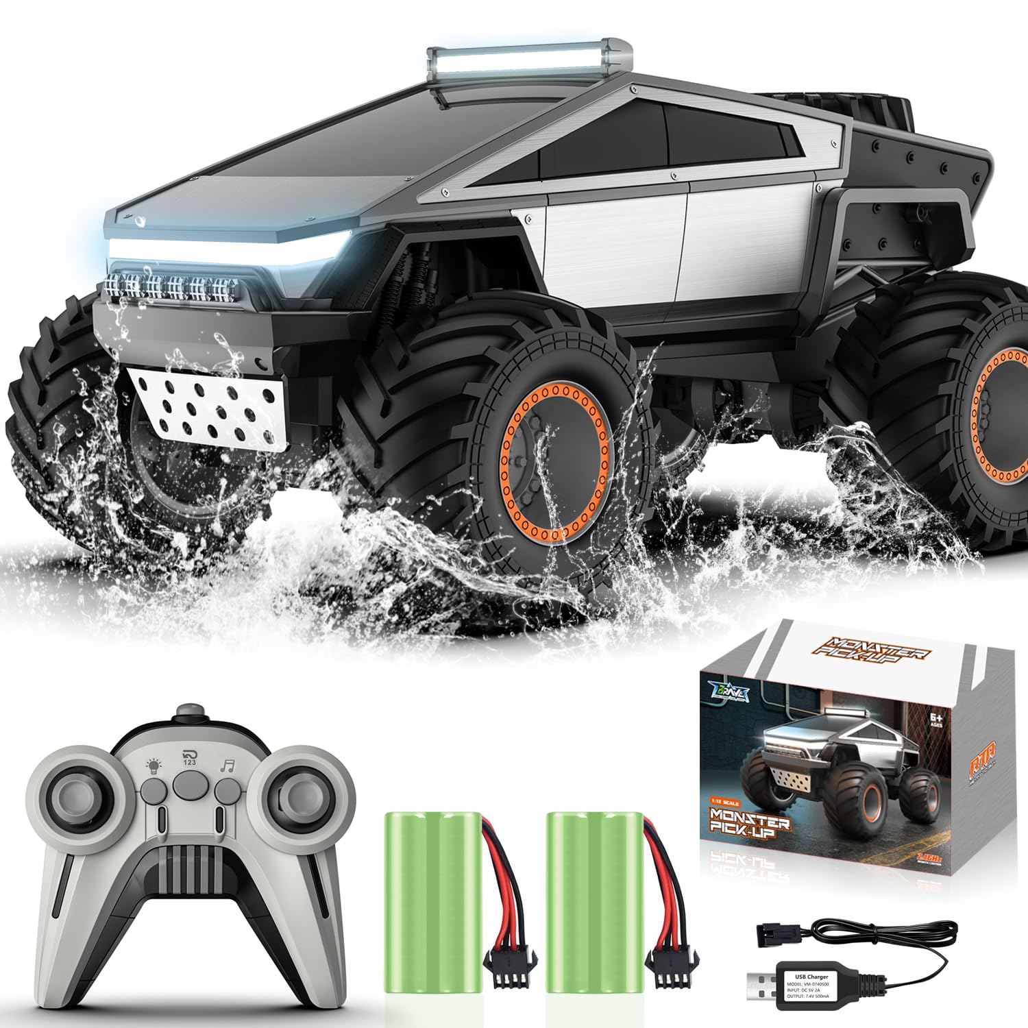 Photo 1 of Leopmase RC Cybertruck Toy, Remote Control Cyber Truck 4WD Off Road Toy, Rock Crawler RC Car with Alloy Shell Lights and Sounds, 2.4GHz All Terrain Toy Car for Boy Kids Adults