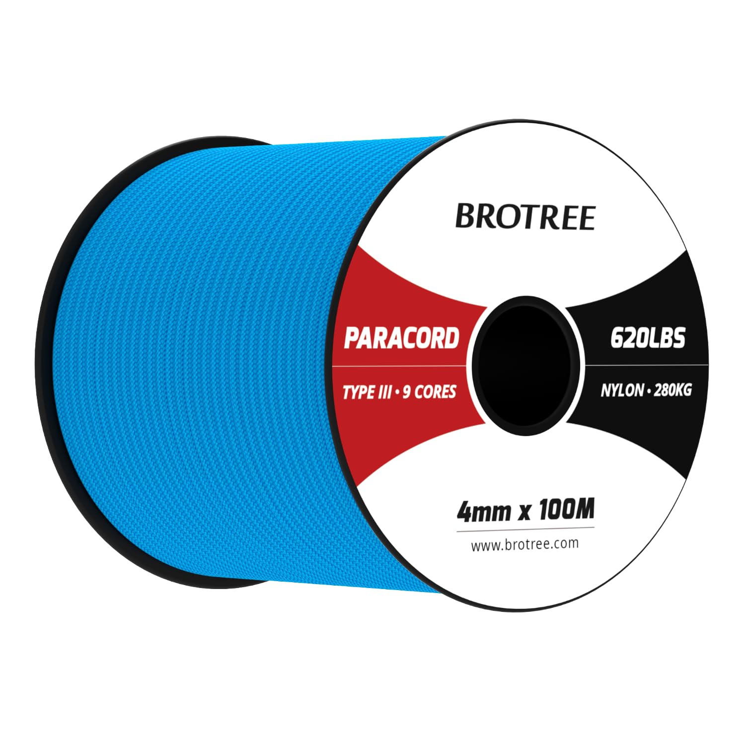 Brotree Paracord 4mm 100M 9 Strands 100% Nylon Rope Type 3 Parachute Cord for Outdoor, Bracelet, DIY - 280kg Breaking Load (Blue)