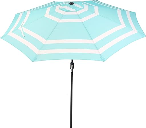 Amazon Com Sunnydaze 9 Foot Outdoor Patio Umbrella With Push Button Tilt Crank Aluminum Teal Stripe Garden Outdoor
