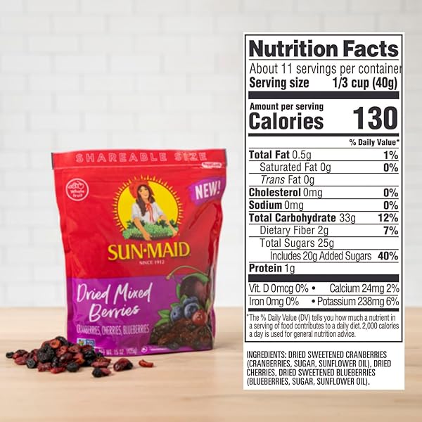 SUN-MAID DRIED MIXED BERRIES – 15 OZ RESEALABLE BAG – DRIED CRANBERRIES, CHERRIES, BLUEBERRIES – HOLIDAY SNACKS AND CHARCUTERIE BOARDS