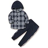 Fuermos Toddler Baby Boys Clothes Flannel Lattice Button Down Hooded Tops +Pants Boys Fall Winter Outfits