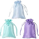 PATIKIL Satin Bags with Drawstring, 3 Pack 6x8 Inch Wedding Favor Bag Mini Gift Packaging Bags for Birthday Christmas Jewelry Party, Sky Blue Light Green Light Purple