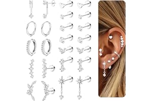 LOLIAS Hypoallergenic Flat Back Earrings-Cartilage Earring Stacks-Surgical Steel Earrings for Sensitive Ears - Small Stainless Steel Flatback Stud Hoop Earring Sets for Helix Tragus Conch Daith Multiple Piercing Jewelry Trendy