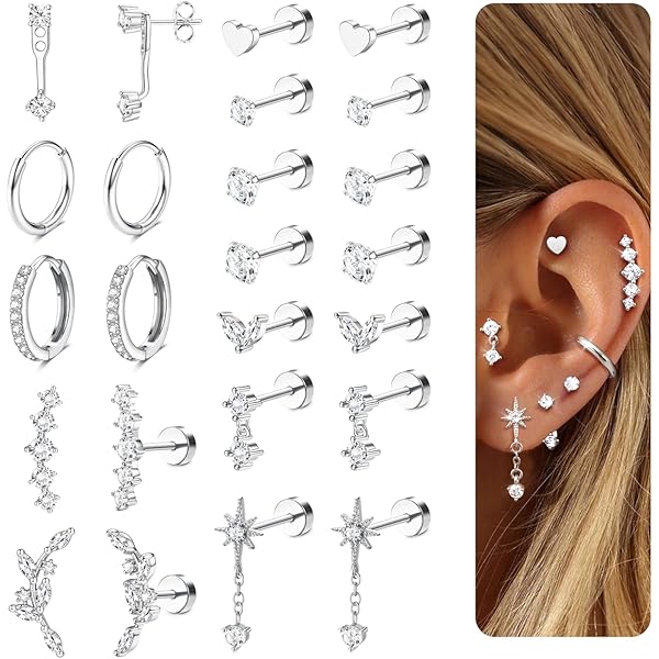 4 Paia Orecchini In Argento Sterling Flat Back – Cerchi E Borchie Con Zirconi Cubici, Ipoallergenici, Per Cartilagine E Lobo, Regalo Donna