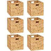 M4DECOR 10.5 x 10.5in Wicker Storage Baskets for Shelves, Water Hyacinth Storage Baskets, Woven Baskets for Storage, Wicker Storage Basket for Bedroom, Living Room (6 Packs 10.5x10.5in)