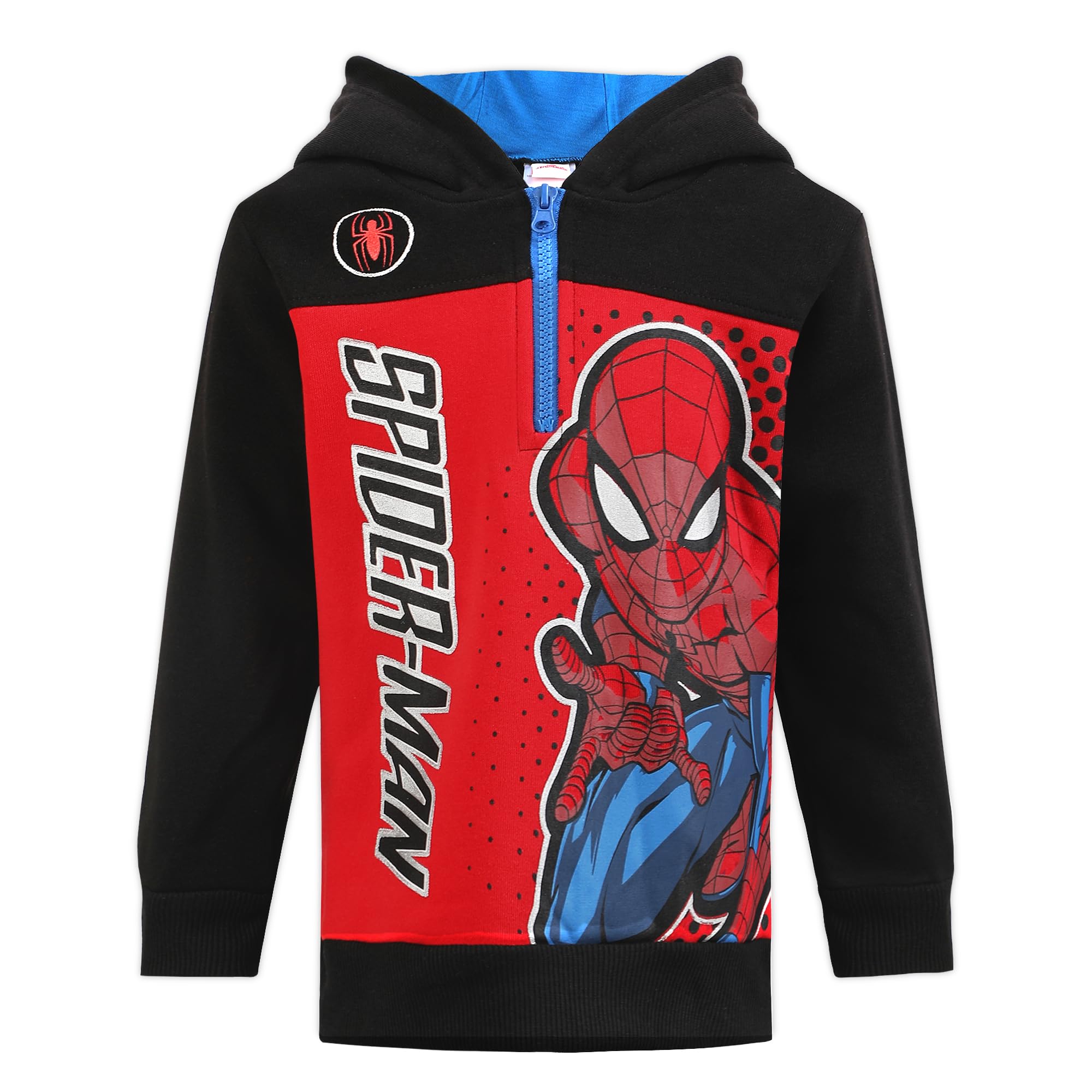 Photo 1 of Marvel Spider-Man Boys Half Zip Up Long Sleeve Hooded Sweatshirt for Toddlers and Big Kids Black