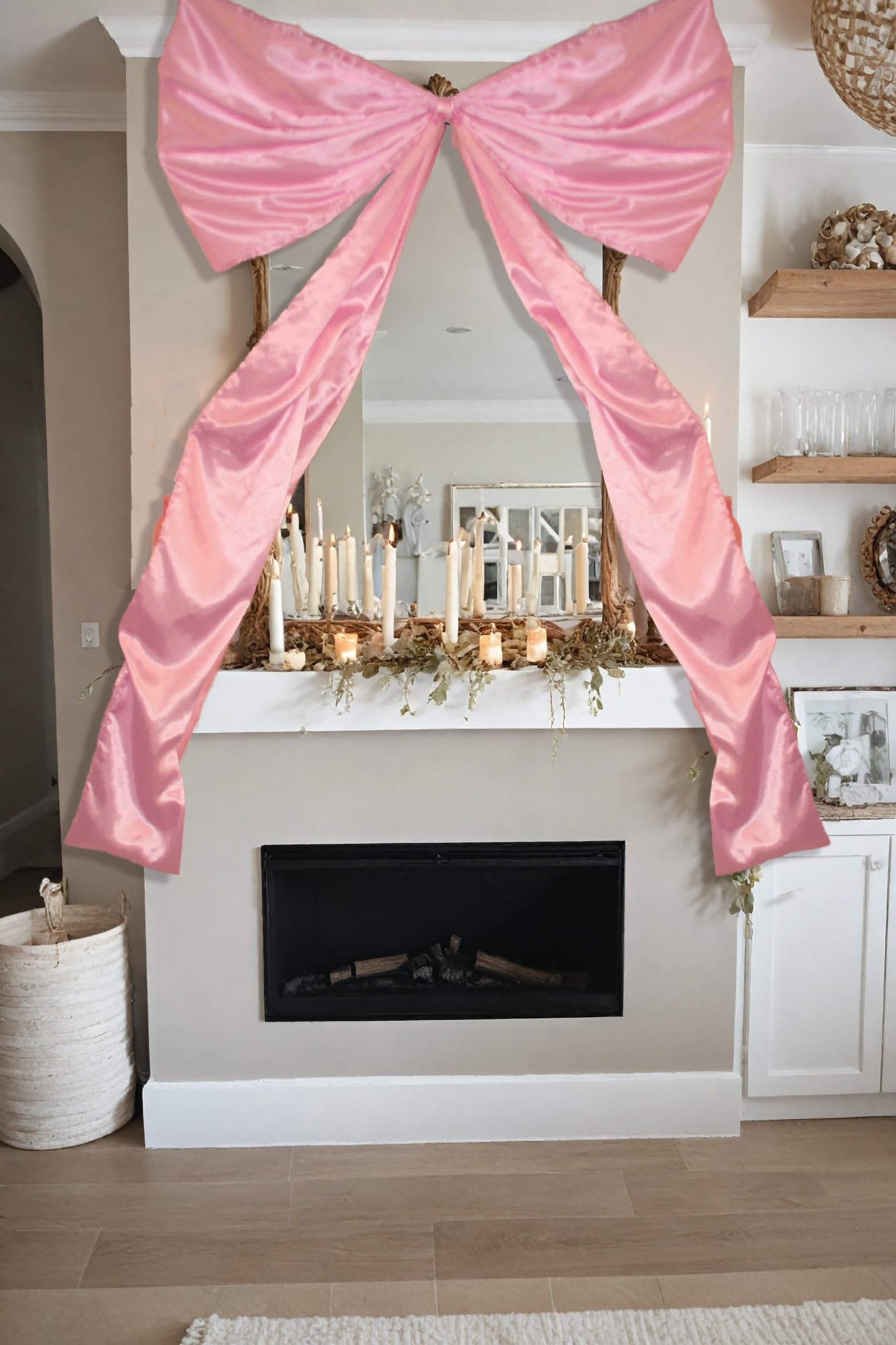 Large Pink Ribbon Bow Room Decor Garland, 39x67Inch Giant Coquette Bow ...