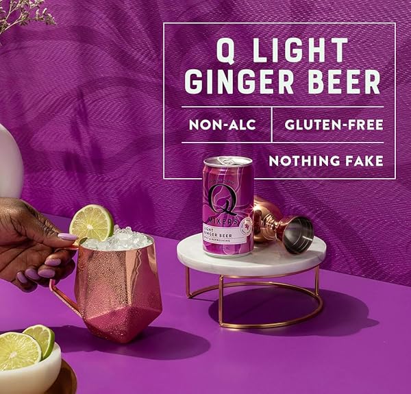 Q LIGHT GINGER BEER WITH REAL GINGER & ORGANIC AGAVE – IDEAL FOR COCKTAILS & MOCKTAILS – MADE WITH REAL INGREDIENTS, PERFECTLY CARBONATED, & LESS SWEET – 40 CALORIES PER CAN – 7.5 FL OZ (PACK OF 24)