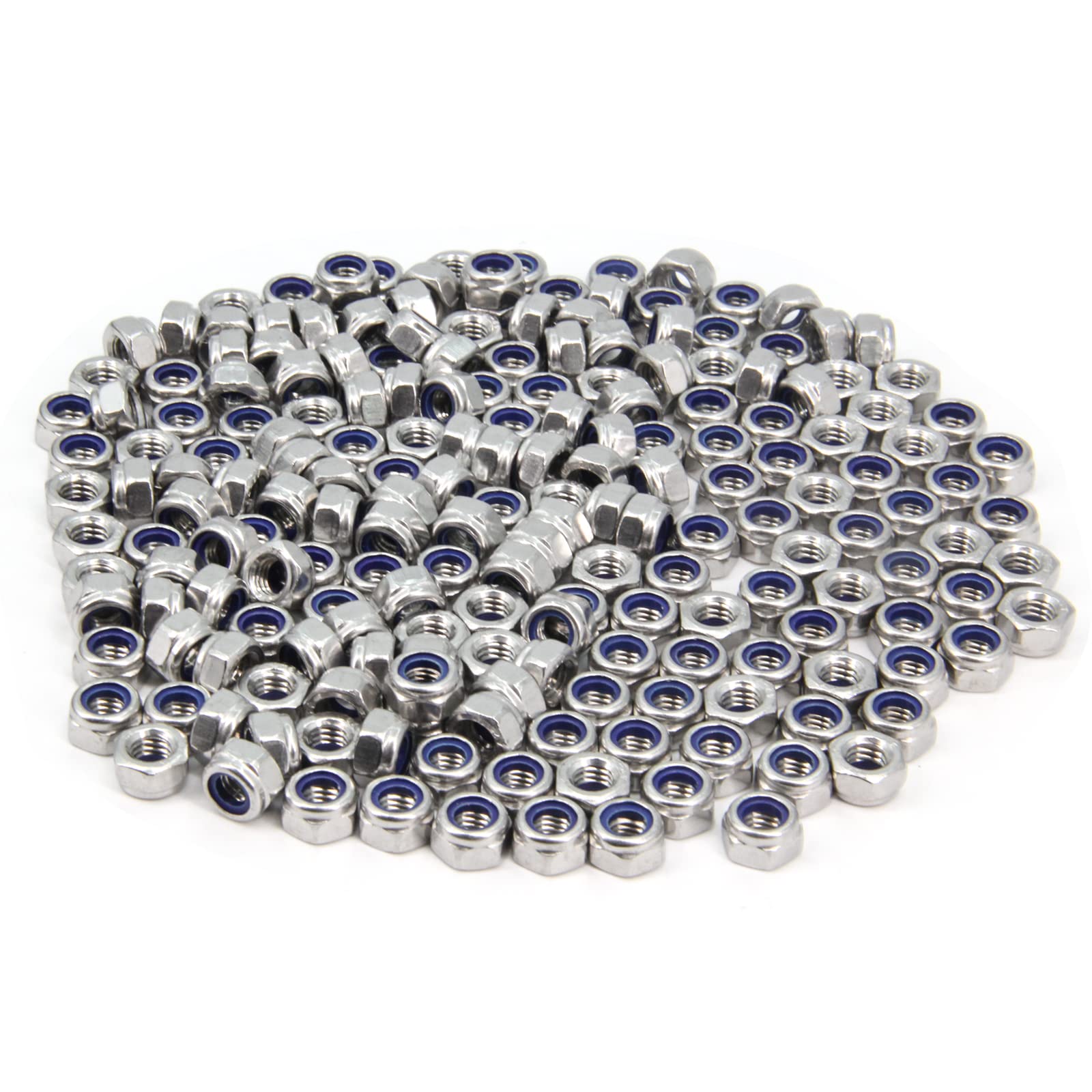 Yeebyee M6 x 1mm Pitch 304 Stainless Steel Self-Locking Hex Lock Nuts, Nylon Insert LockNuts Silver Metric Self Clinching Hex Lock Nuts for Hardware Parts, 200pcs/pack (M6-200pcs)