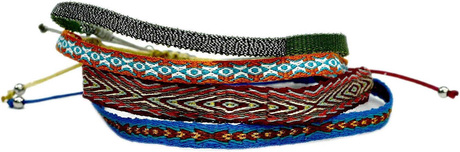 Amazon Handmade Bracelet 南米 デザイナー 簡単 脱着 フリーサイズ おしゃれ 組糸 4pcs セット アウトドア ボヘミアン ハンドメイド ブレスレット ミサンガ 手編み メンズ レディース Ammi 075 ブレスレット 通販