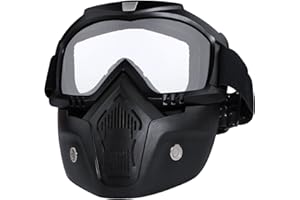 GGBUY Motorcycle Helmet Riding Goggles Glasses with Removable Face Mask Detachable Fog-Proof Warm Goggles Mouth Filter Adjustable Non-Slip Strap Vintage Bullet Fight Motocross (White)