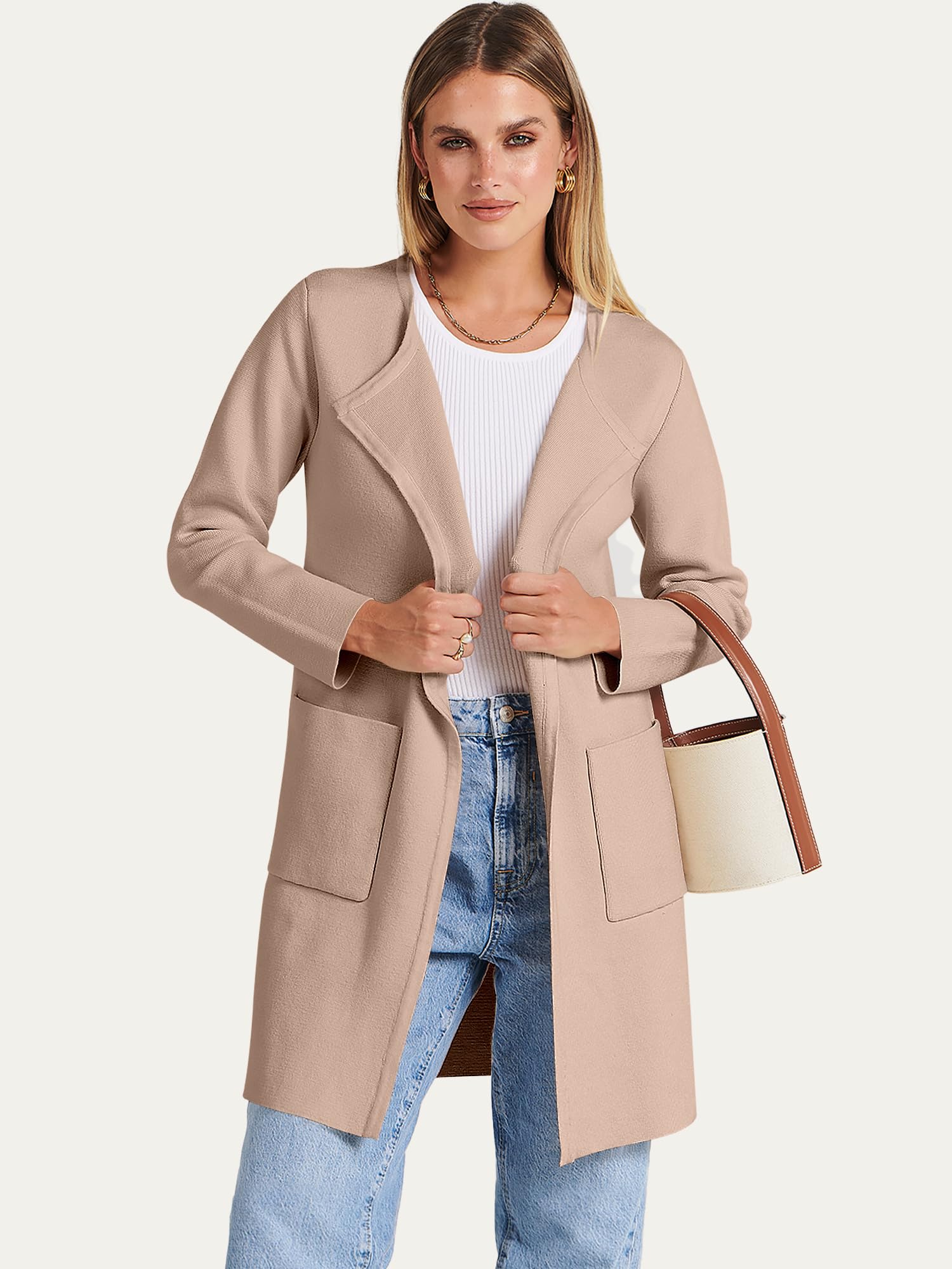 ANRABESS Womens Cardigan Sweater Open Front Knit Long Coatigan Dressy Casual Jacket Coat 2025 Fall Outfits Classy Clothes