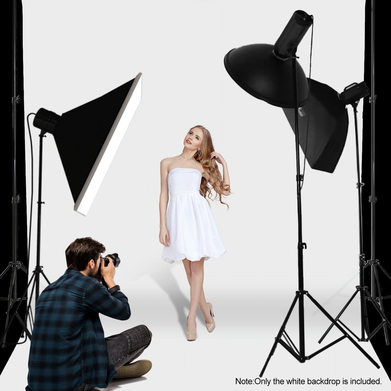 EMART 8.5x10 ft White Backdrop for Photography, Large Party Photo Background Curtain Drapes, Washable Polyester Fabric Back Drop Screen Sheet for Birthday Video Studio Portrait Photoshoot