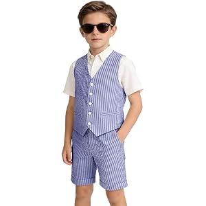 Hxbutwdh Boys Seersucker Suits for Kid 2 Piece Formal Vest Shorts Summer Beach Wedding Outfit Birthday Prom Dress Suit