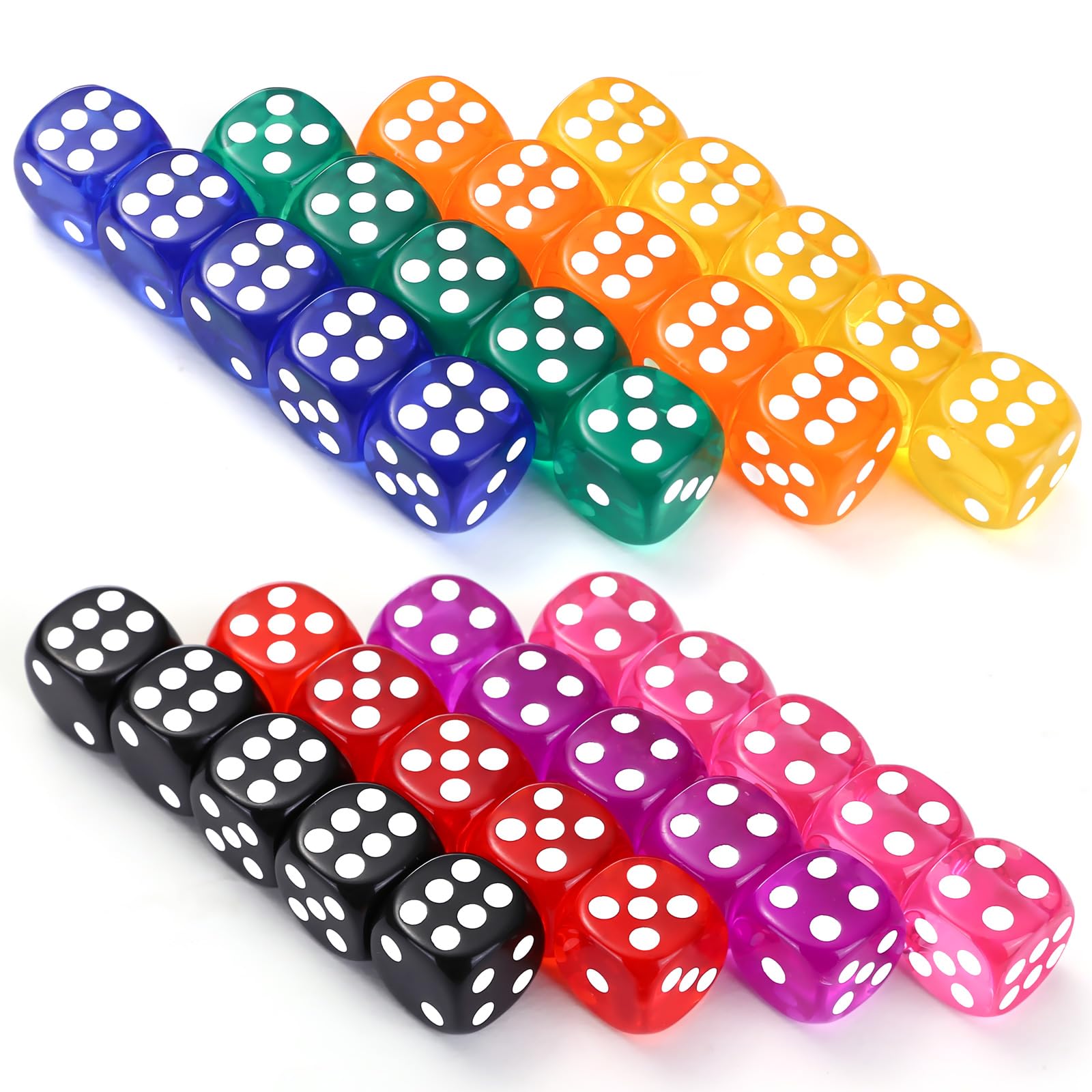 GWHOLE 40Pcs Dice Set 6 Sided Transparent Color Acrylic Dice for Game Math Teaching Party Favor Bar Entertainment Accessories,14mm