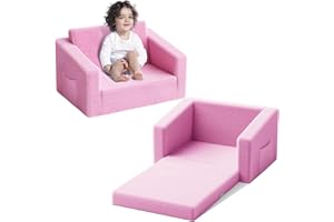 UPGOGO Kids Couch,2-in-1 Toddler Chairs for Girl,Kids Sofa with Storage,Comfortable Kids Sofa Bed,Fun Kids Lounge Chair,Toddler Furniture,Kids Playroom,Children's Gifts (Pink)