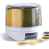 Grain Dispenser, 360° Rotating Storage Container, 6 Grid Food Dispenser | Rotating Grain Storage Dispenser with Storage Seale